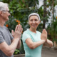 Picture of two retired seniors doing yoga